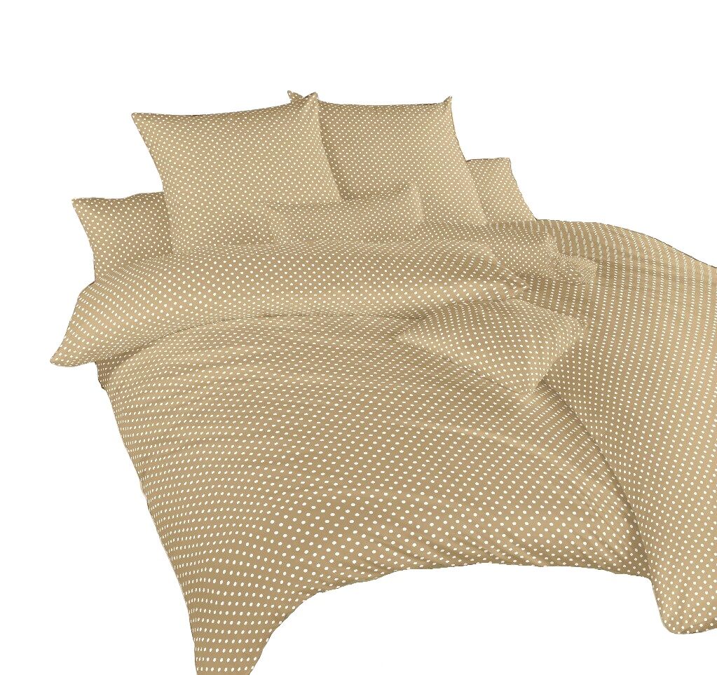 Povlečení bavlna Puntík bílý na béžovém 140x220, 70x90 cm